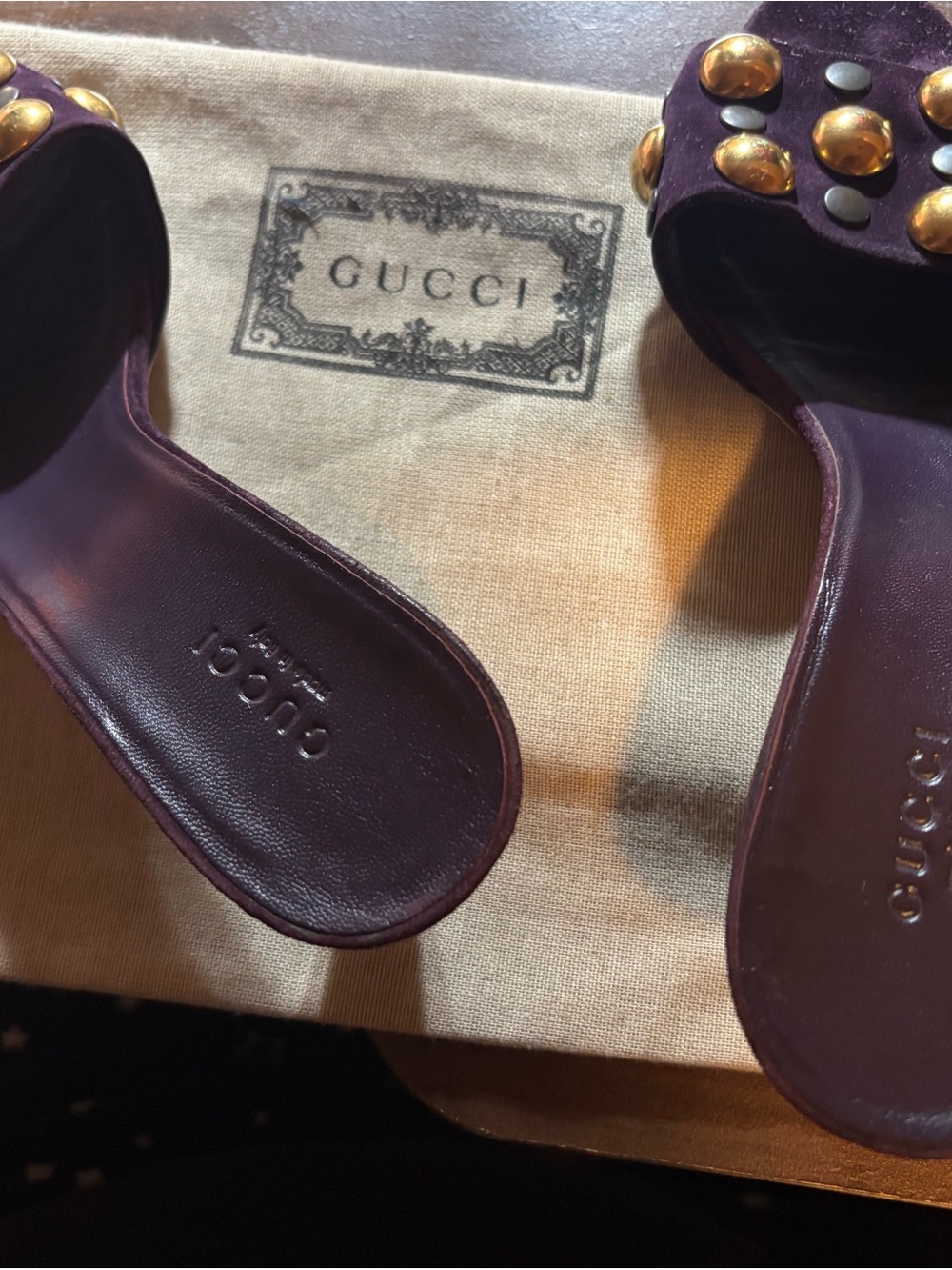 Gucci Purple Leather Stud-Embellished Slide Mules